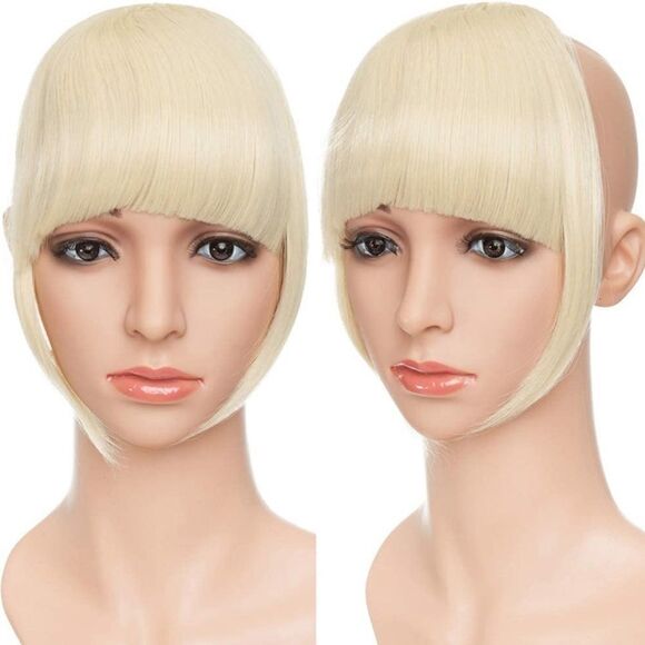 ⭐️Clip In Straight Hair Bang Fringe - Bleach Blonde⭐️ - Picture 2 of 7